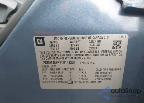 2012 GMC Terrain Sle-1 from USA, damaged, VIN 2GKALMEKXC6191309